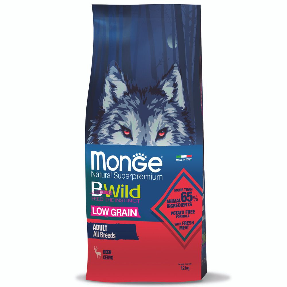 MONGE BWILD LOW GR DEER ALL BR ADULT Сухой корм для взрослых собак всех пород с мясом оленя, низкозерновой,12 #1