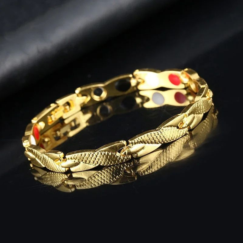 Терапевтический браслет-цепочка Витой дракон с магнитами 20 см. золотой  #1