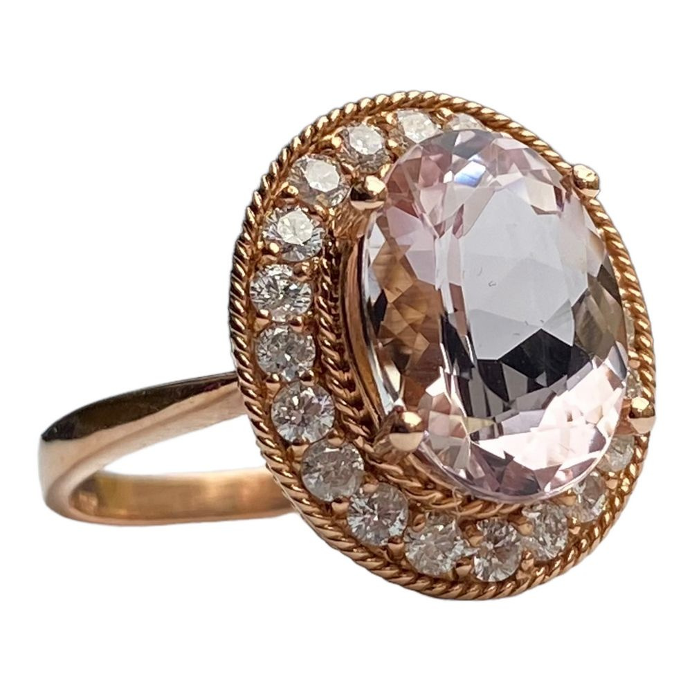 Золотое кольцо с морганитом и бриллиантами, 3.61/0.7 карат,14 К, р.19, чистота G VS2-SII,015 г., США #1