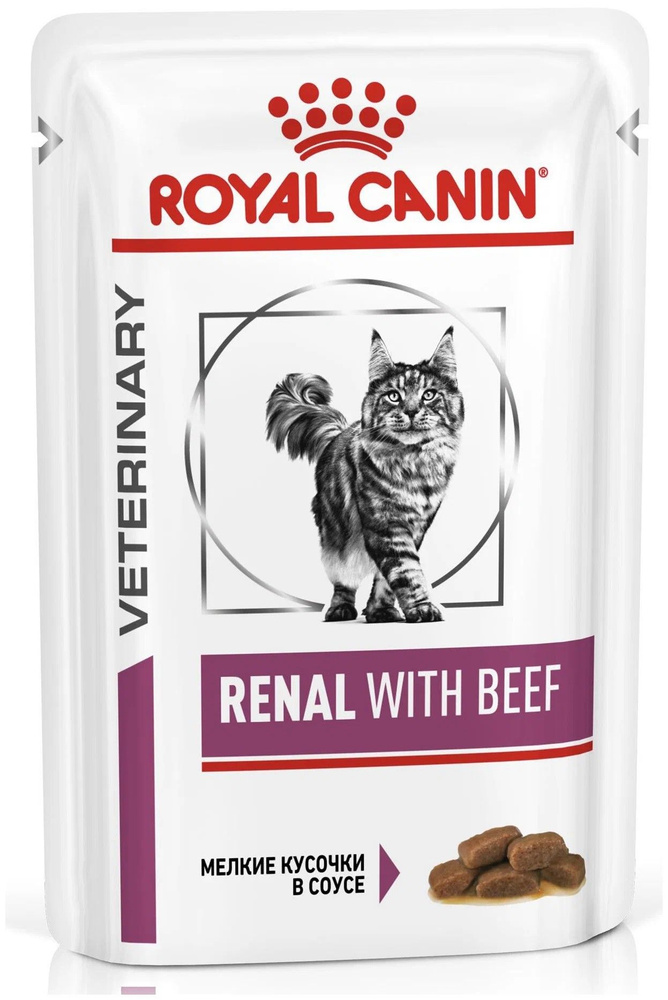 6 паучей. Влажный корм для кошек Royal Canin Renal with beef, при проблемах с почками, с говядиной 85 #1