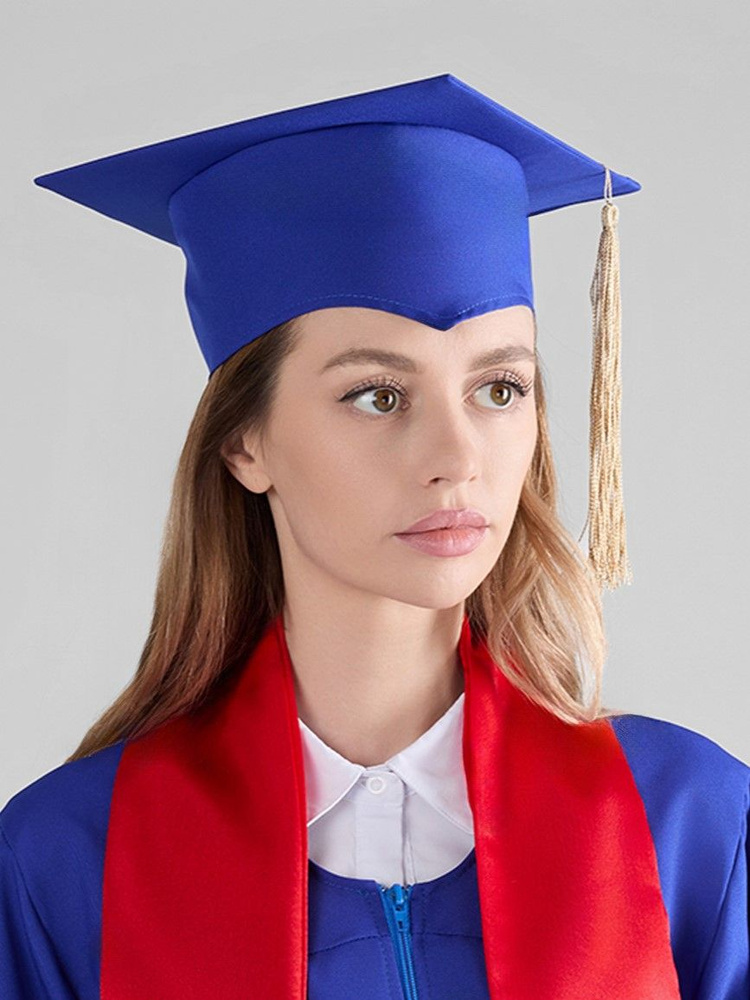 Синяя академическая шапочка выпускника конфедератка с золотой кисточкой  #1