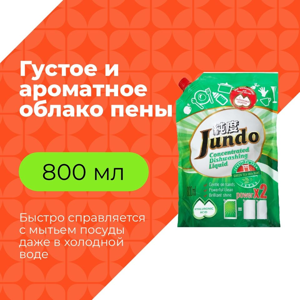 Средство для мытья посуды Jundo Green Tea With Mint, 800мл, концентрированный, ЭКО-гель для мытья фруктов, #1