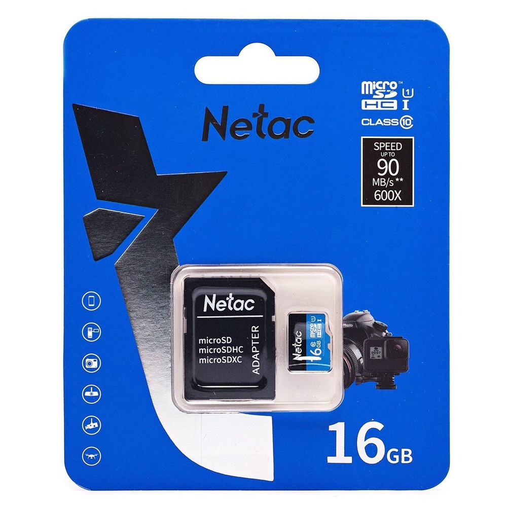 Карта памяти Netac P500 Standard UHS-I MicroSD, 16 Гб, с SD адаптером, class 10, 1 шт  #1