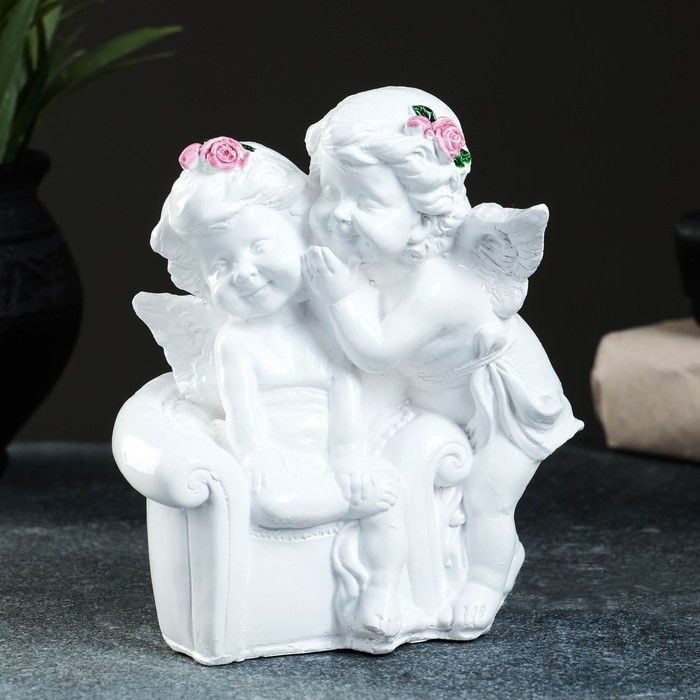 Декоративная фигурка Хорошие сувениры "Ангелы в кресле" белая, 12х12 см  #1