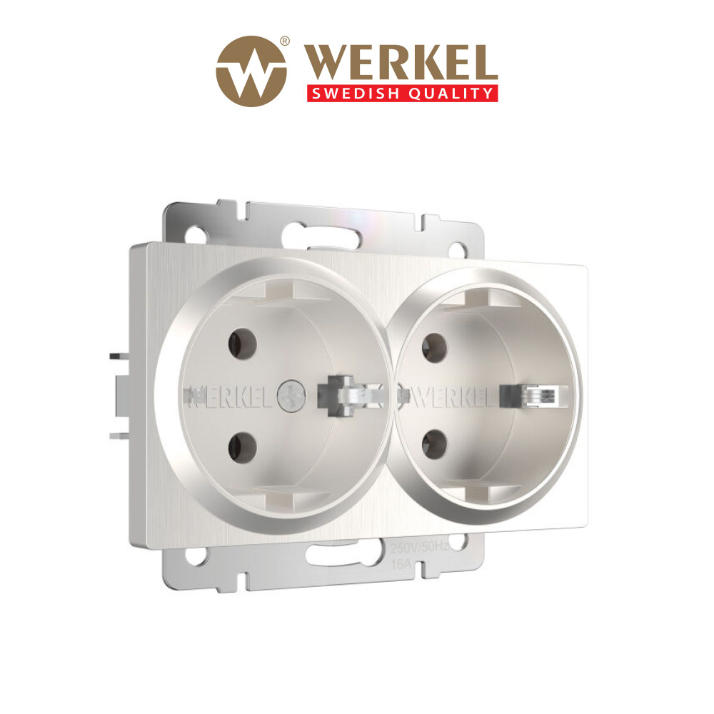 Розетка встраиваемая двойная с заземлением скрытой установки Werkel W1172013 перламутровая рифленая  #1