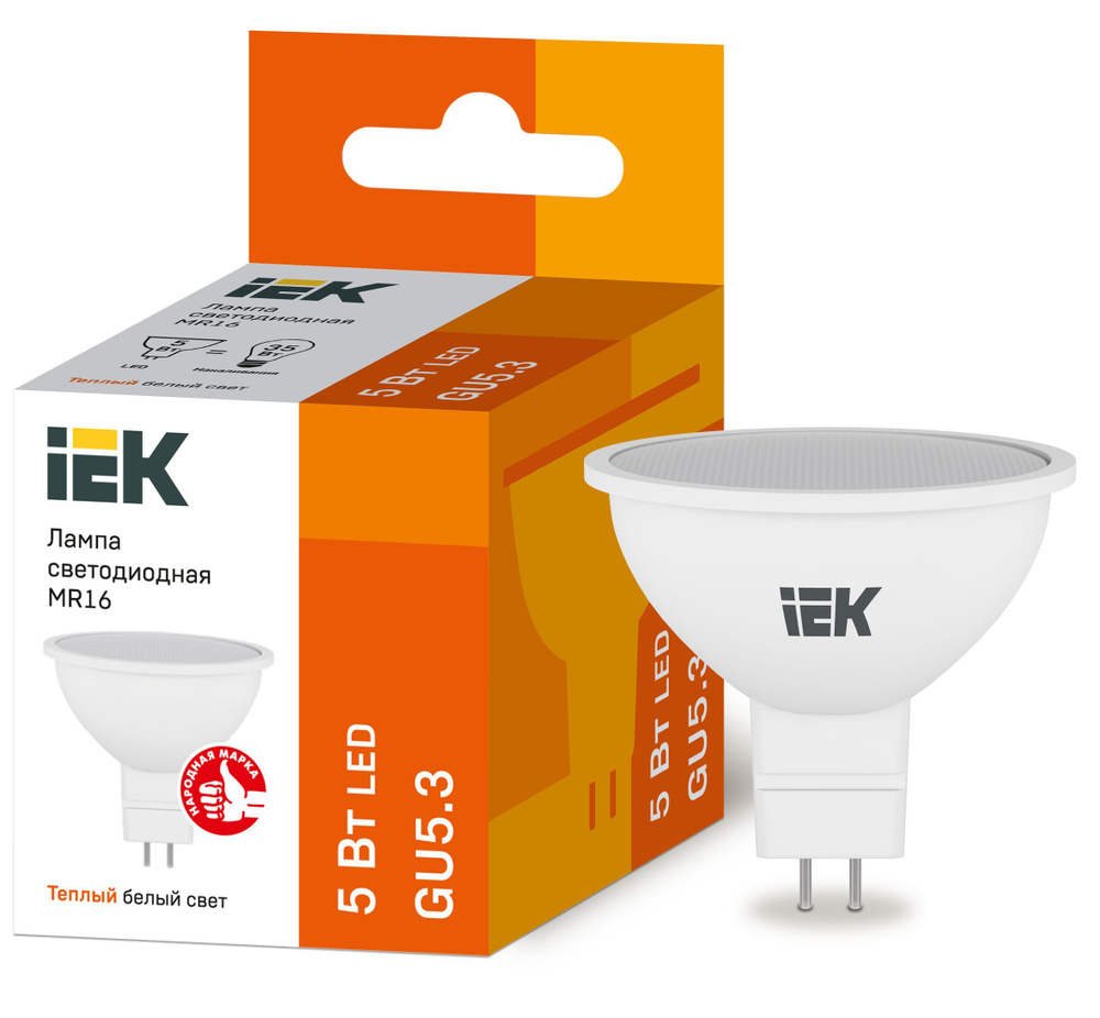 Лампа светодиодная MR16 софит 5Вт 230В 3000К GU5.3 IEK 4шт #1