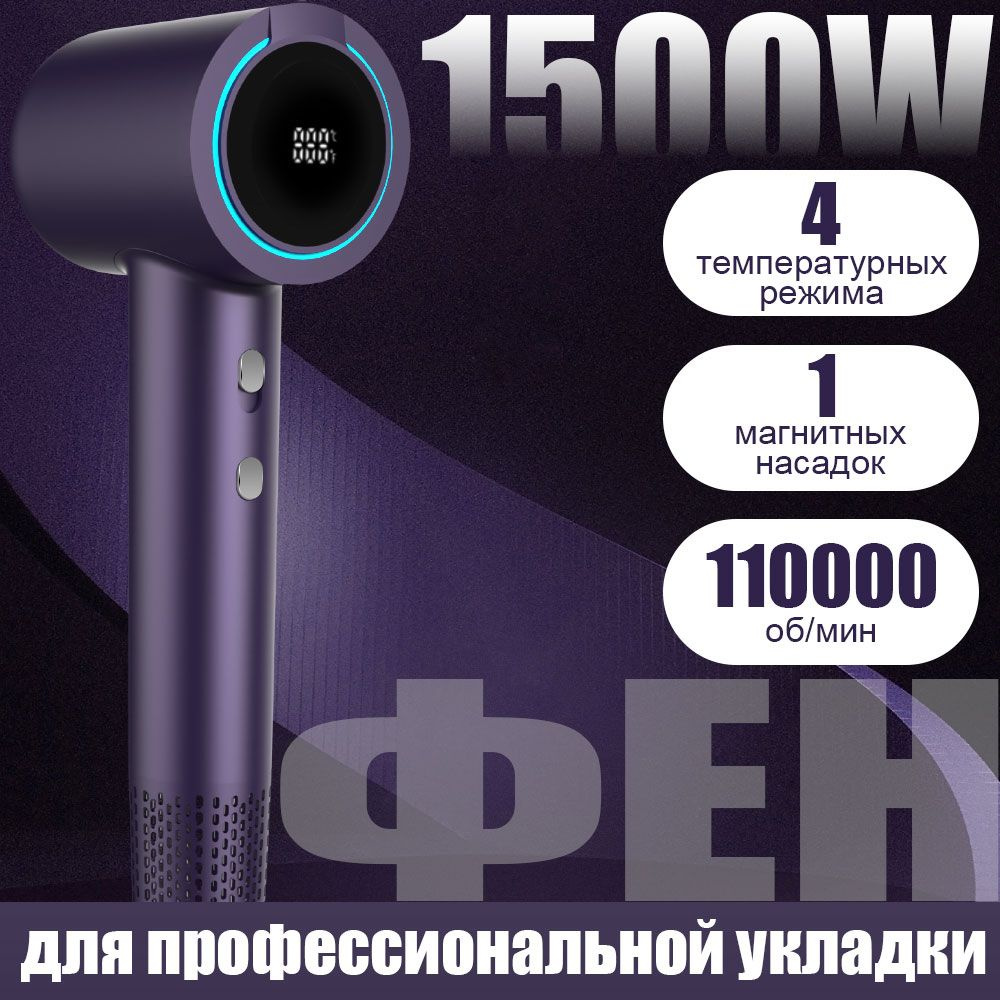 Фен для волос ECFJ191 1500 Вт, скоростей 110000, кол-во насадок 1, фиолетовый  #1