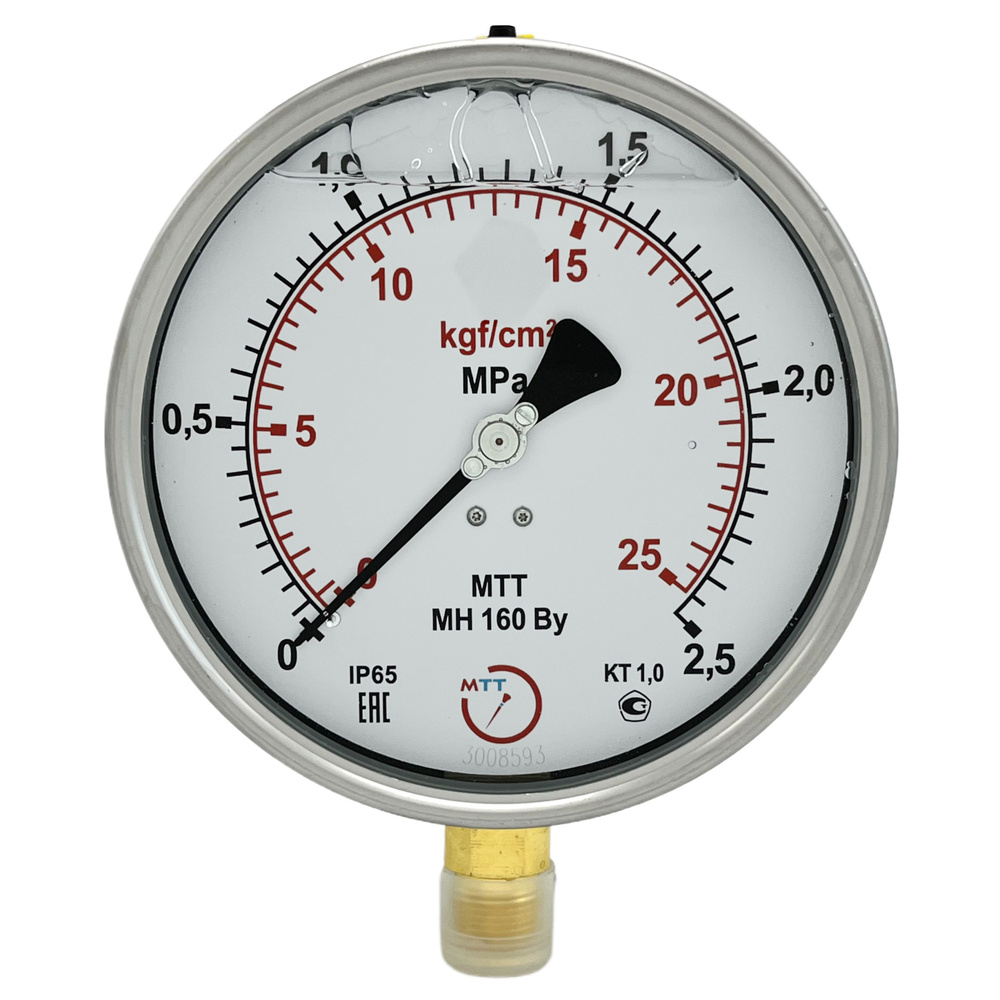 Манометр виброустойчивый МН160 от 0 до 2,5 МПа (25 бар), резьба М20х1,5 класс точности 1 диаметр корпуса #1