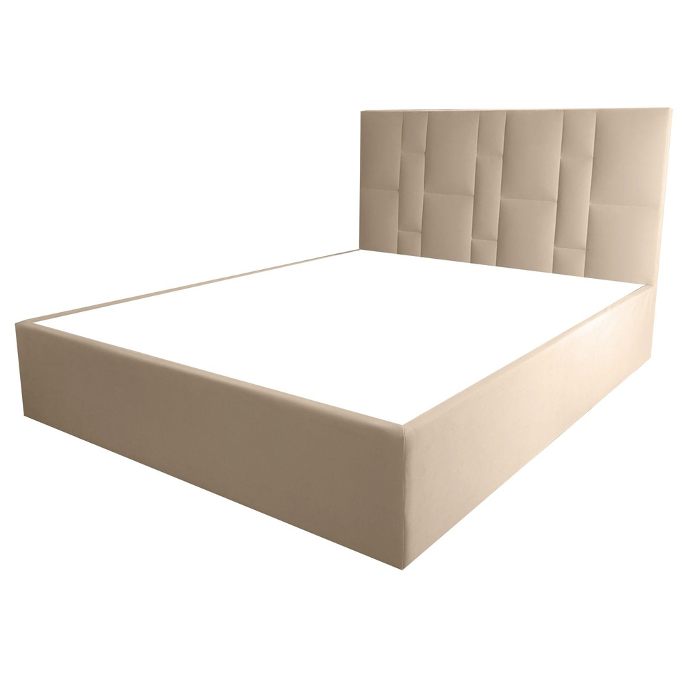 Двуспальная кровать Манхэттен Эко 140x200 основание металлическое с ламелями велюр бежевый ножки 13 см #1