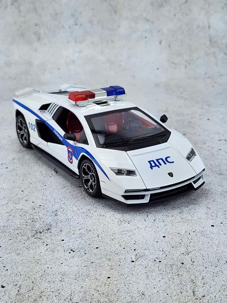 Машинка металлическая инерционная Lamborghini Полиция ДПС длина 21см масштаб 1:24, модель со светом и #1