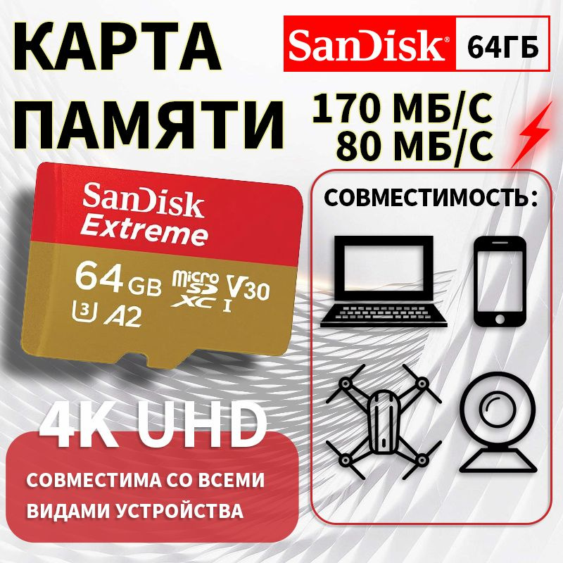 SanDisk Карта памяти MicroSD Extreme 64ГБ #1