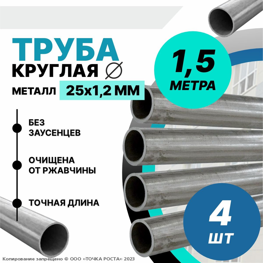 Труба металлическая круглая 25х1.2 мм -1.5 метра-4шт #1