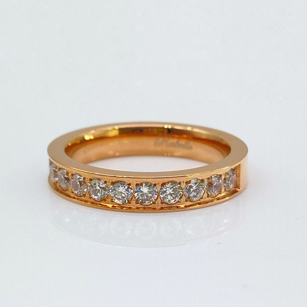 Премиальная японская бижутерия. кольцо из стали 316 L с белым цирконием. PVD покрытие розовое золото #1