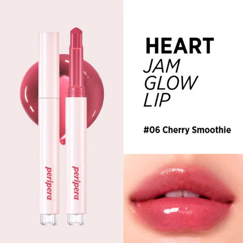 PERIPERA Губная помада СОЗДАЕТ ЭФФЕКТ СТЕКЛЯННЫХ ГУБ Heart Jam Glow Lip №6 - Cherry Smoothie, 1,4г  #1