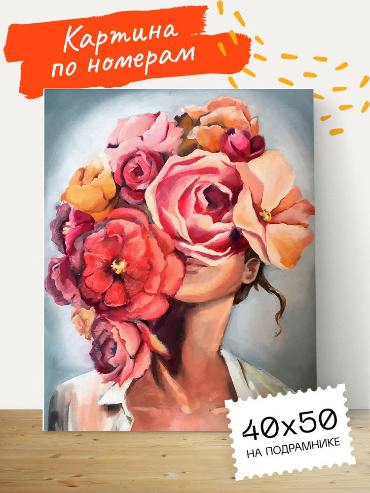 Картина по номерам Hobruk "Цветущие мечты" на холсте на подрамнике 40х50, раскраска по номерам, девушка #1