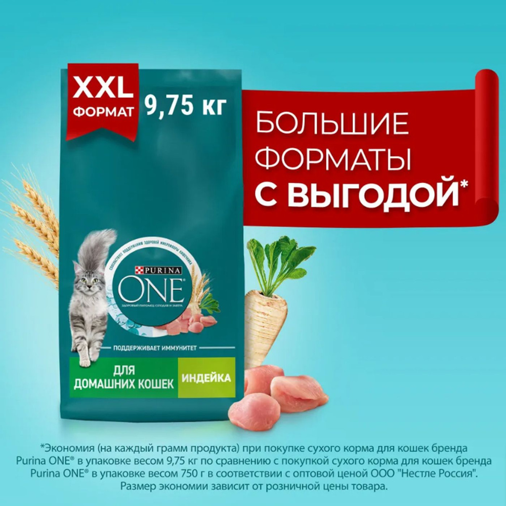 Сухой корм для домашних кошек Purina One 9.75кг с индейкой и цельными злаками  #1