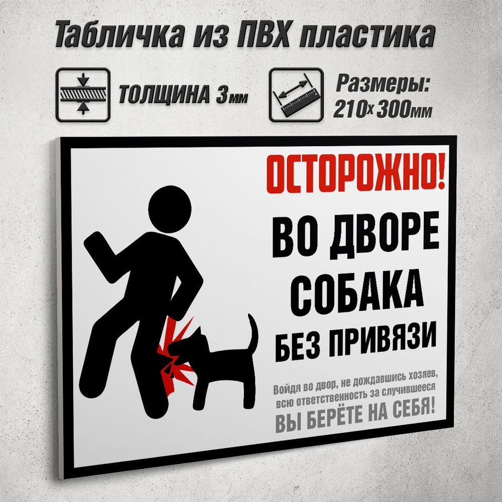 Информационная табличка "Осторожно! Во дворе собака без привязи" / 30x21 см.  #1