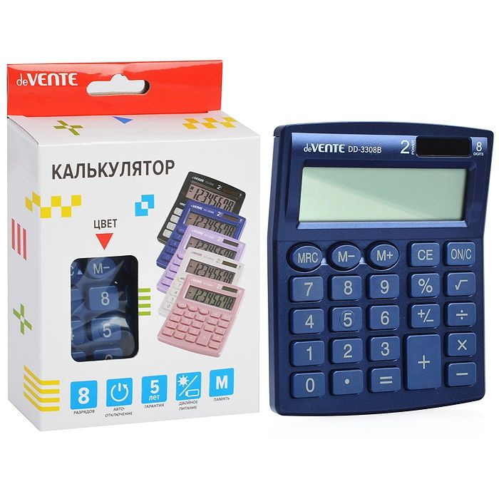 Калькулятор настольный deVENTE 105x127x21 мм, 8 разрядный, синий, в коробке (4031330)  #1