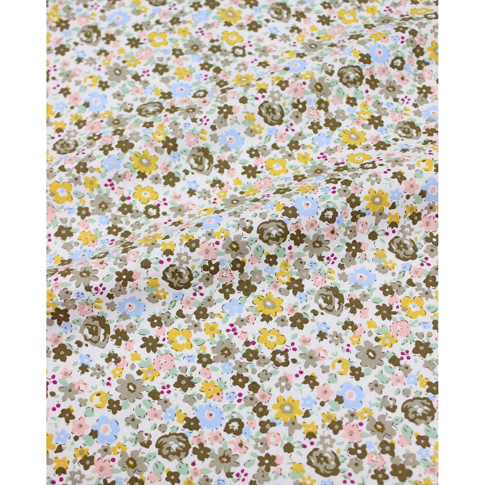 Ткань для шитья(1,5 м) Импорт. хлопок "Мелкая акварель (хаки, желтые цветы)", ш.1.47м, хлопок-100%, 120гр/м.кв #1