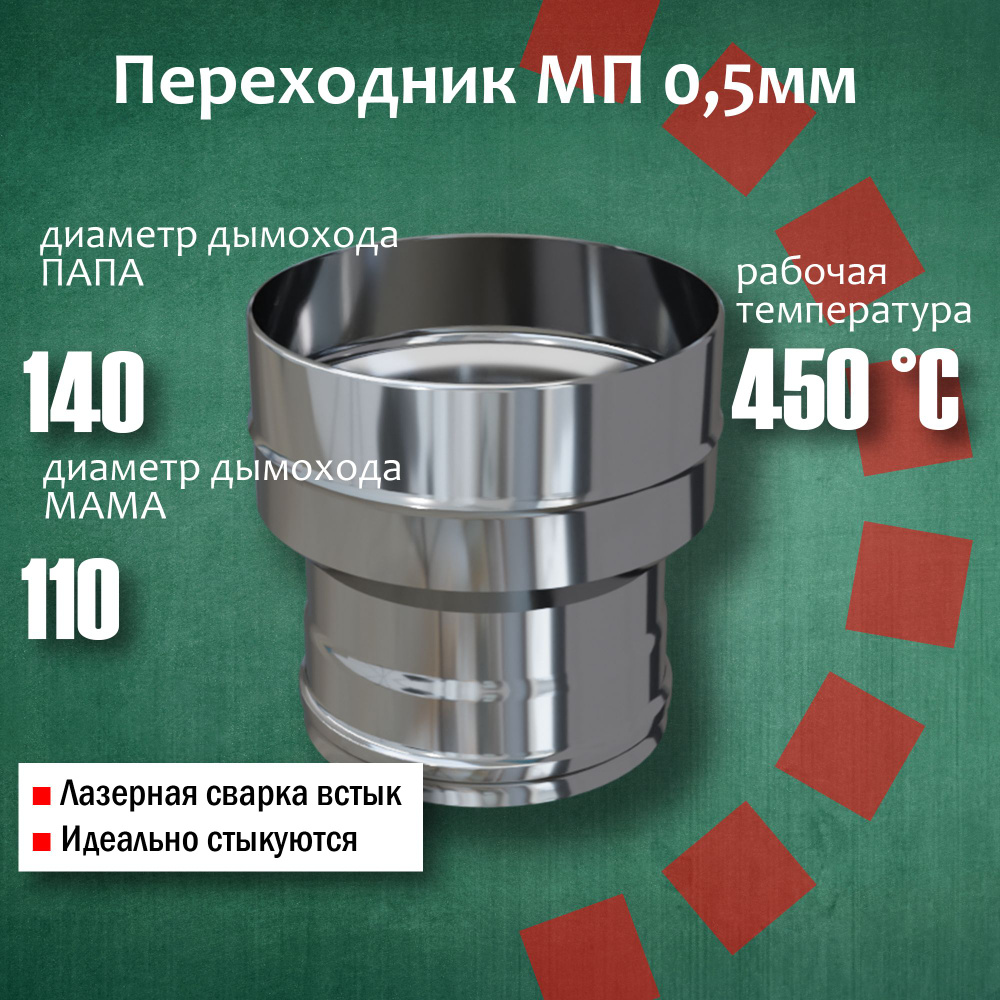 Переходник ф110 М - 140 П (430/0,5мм) из нержавейки , #1