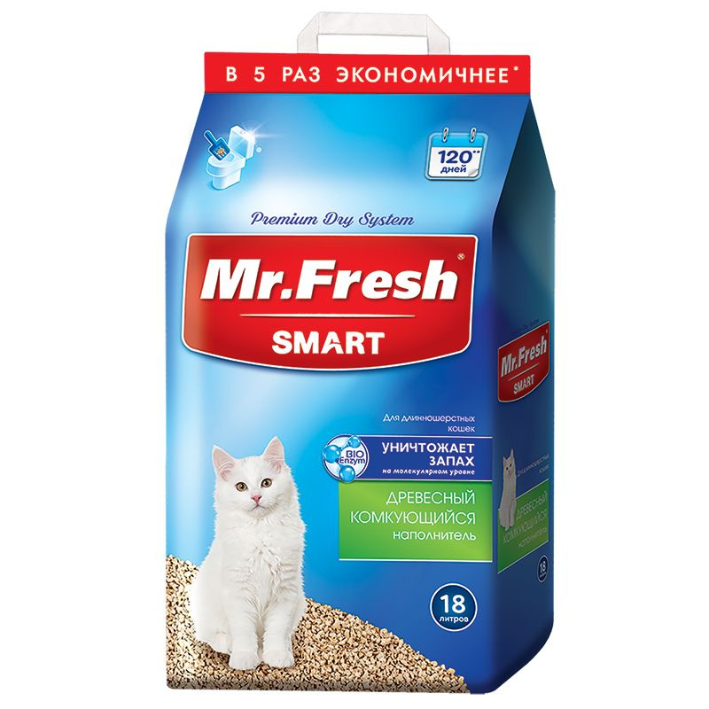 Наполнитель Mr.Fresh Smart древесный комкующийся, для короткошерстных кошек, 18 л (8,4 кг)  #1