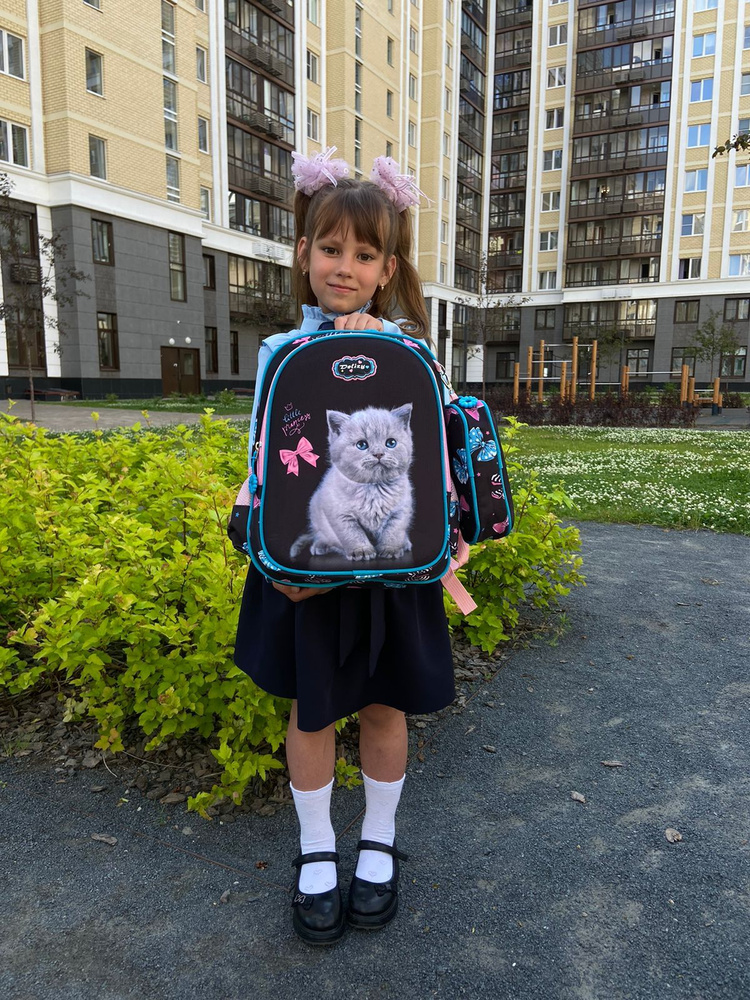 Рюкзак школьный для девочки 1 класс,кошка,ортопедический портфель для начальной школы,ранец первоклассника #1
