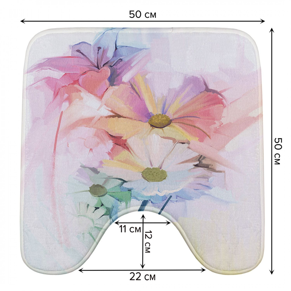 Коврик для туалета с вырезом противоскользящий JoyArty "Образные цветы" 50x50 см  #1