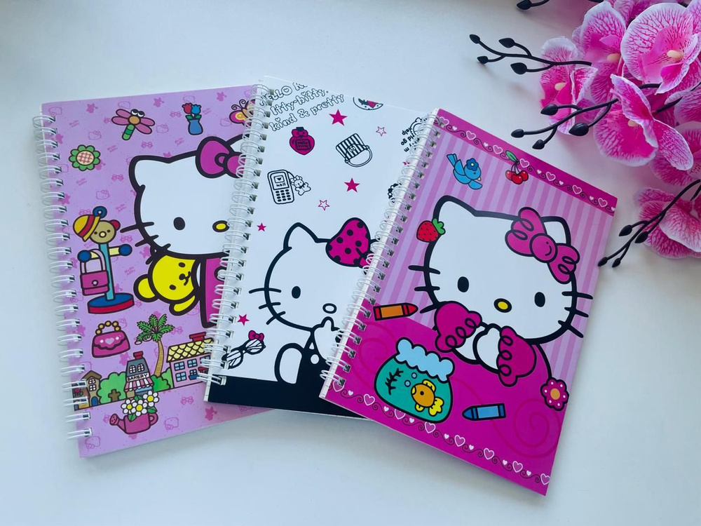 Подарочный канцелярский набор из 3-х тетрадей в клетку 58 листов Hello Kitty Хеллоу Китти  #1