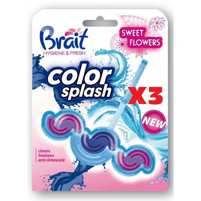 Средство для туалета - очищающий блок Brait Hygiene & Fresh "Color Splash" Sweet Flowers, 3 шт  #1