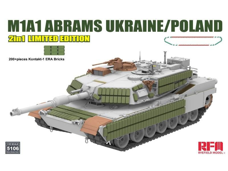 Склеиваемая пластиковая модель Rye Field Model Танк M1A1 Abrams, Польша, 2 в 1 Limited Edition. Масштаб #1