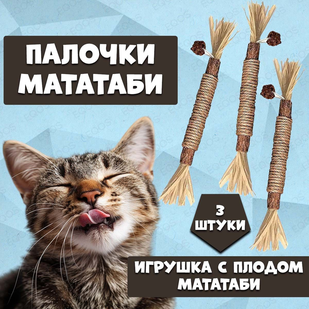 Кошачья мята / Палочки мататаби с плодом мататаби 3 штуки с веревкой, Лакомство для кошек, Игрушка для #1