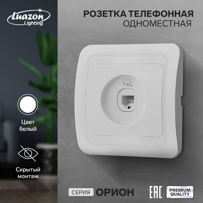 Розетка телефонная одноместная Luazon Lighting "Орион", скрытая, белая  #1