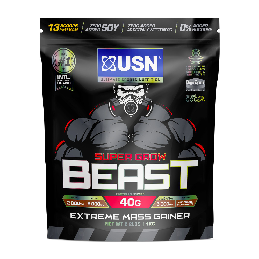 Гейнер для быстрого роста мышц со вкусом шоколада и арахиса USN Super Grow Beast 1000 г  #1