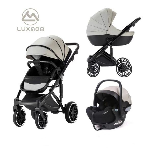 Детская коляска для новорожденных Luxmom F2 (3в1) экокожа NEW ,с регулируемой ручкой и полной комплектацией, #1