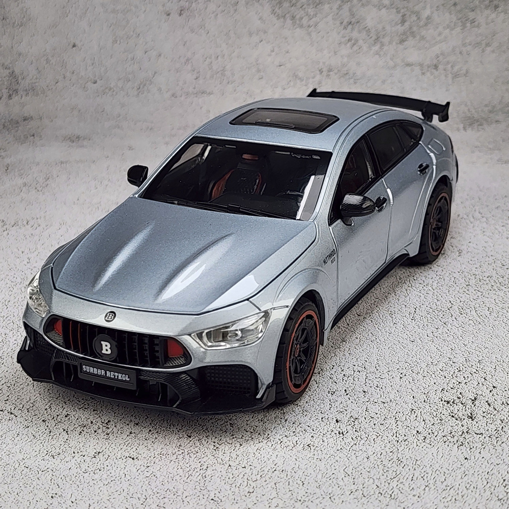 Машинка металлическая инерционная Mercedes-Benz GT63 AMG Brabus Rocket серый длина 21см масштаб 1:24, #1