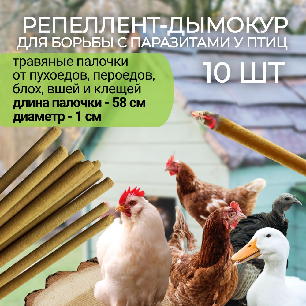 Репеллент (10 палочек по 58см) для кур средство от вшей, пухоеда, пероеда, клещей и других внешних паразитов #1