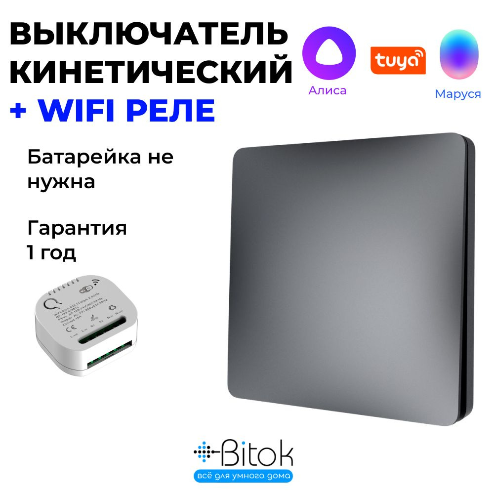 Выключатель кинетический RF черный 1 кнопка + реле RF+WIFI #1