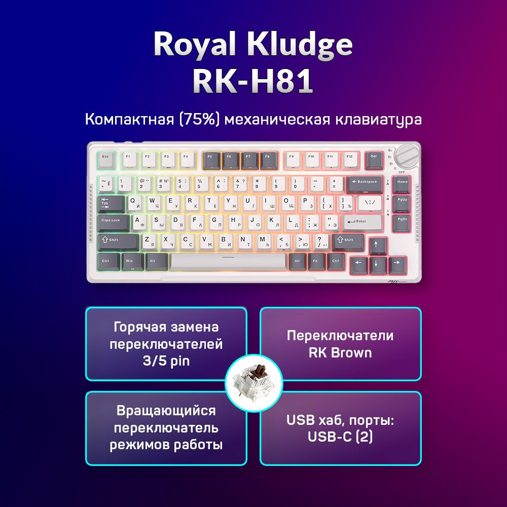 Беспроводная клавиатура Royal Kludge RK-H81 RGB White Night (коричневые свитчи)  #1