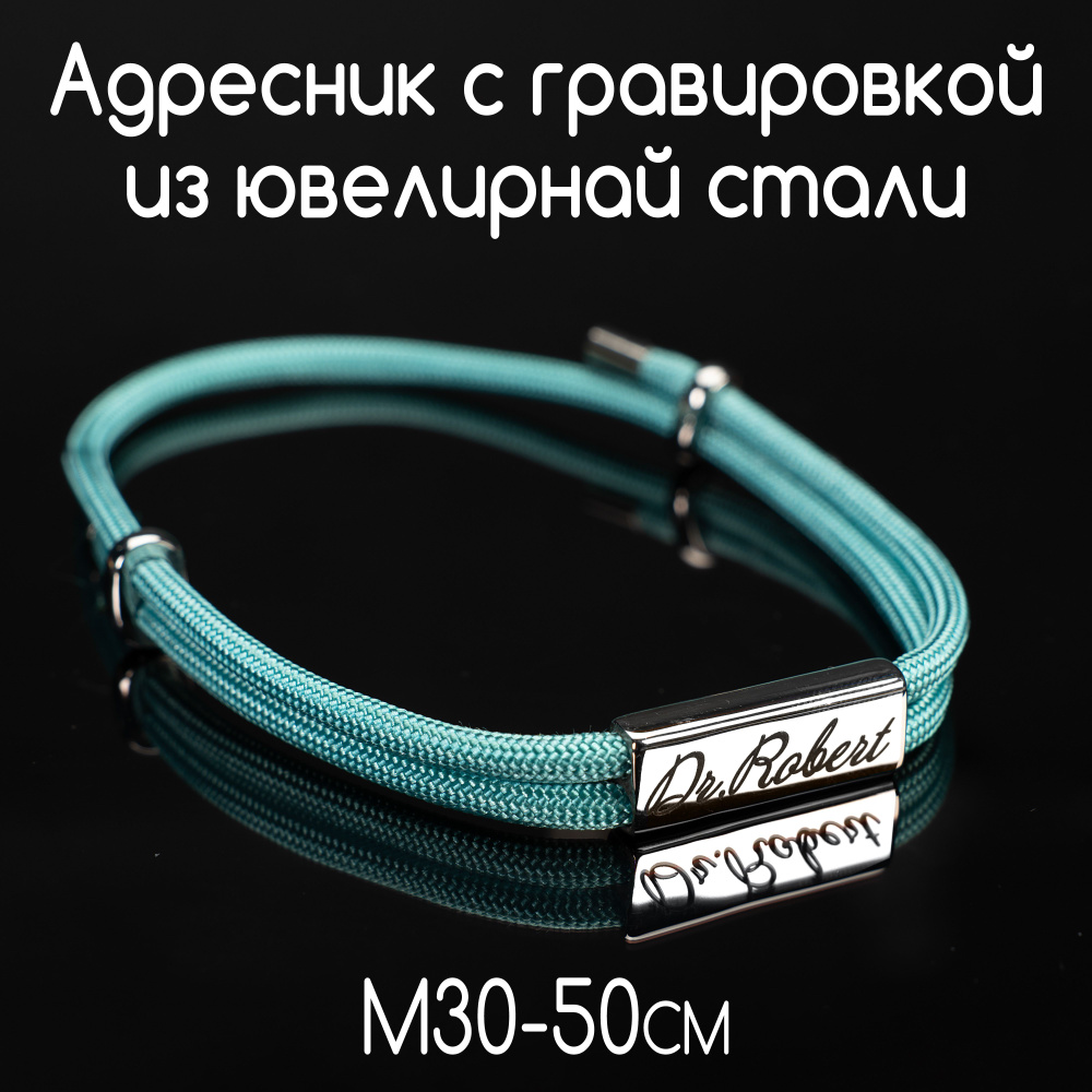 Украшение для собак и кошек. Адресник из ювелирной стали 30мм с гравировкой на шнурке. Шнур паракорд #1