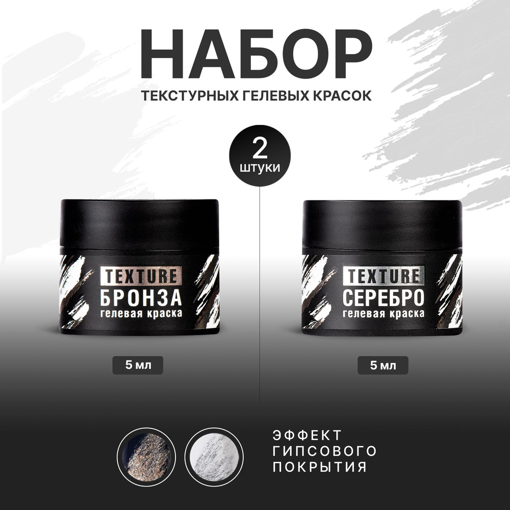 IRISK Гель краска текстурная Texture для объемного дизайна, бронза и серебро, 2шт*5мл  #1