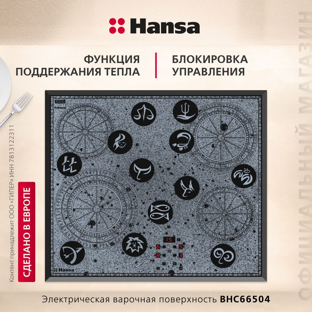 Электрическая варочная панель Hansa BHC66504, встраиваемая, 60 см, автоматика закипания, таймер автоматического #1