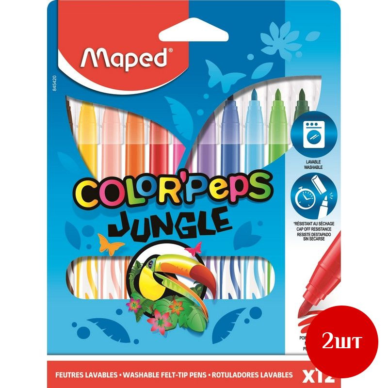 Фломастеры Maped COLOR'PEPS JUNGLE, смываемые,12 цв/наб,845420, 2 шт #1