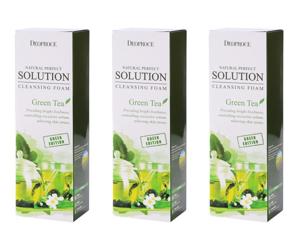 Deoproce Пенка для умывания Natural Perfect Solution Cleansing Foam Green Edition Green Tea, с экстрактом #1