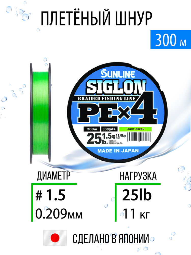 Плетёный шнур Sunline SIGLON PEx4 #1.5/25lb 300m, салатовый, 4х жильный, повышенной чувствительности #1