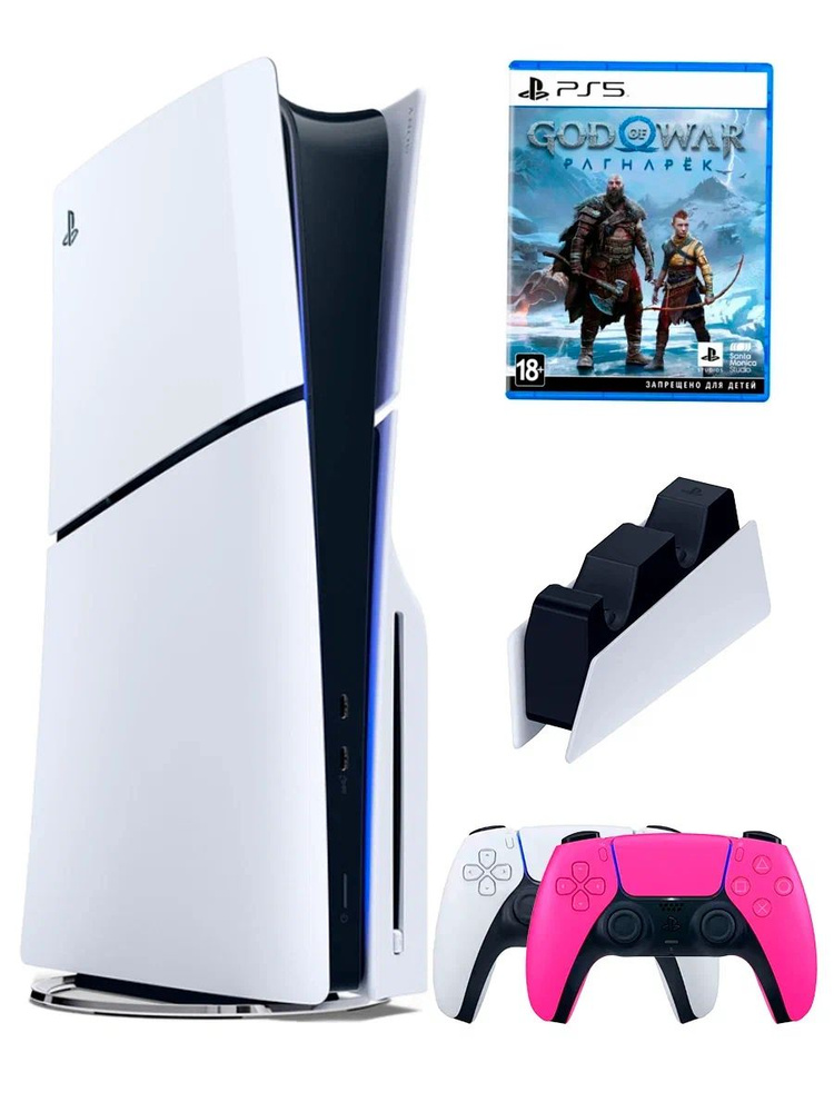 PS5 (ПС5) Игровая приставка Sony PlayStation 5 Slim +2-й геймпад(розовый)+зарядное+игра God of War, 1000ГБ #1