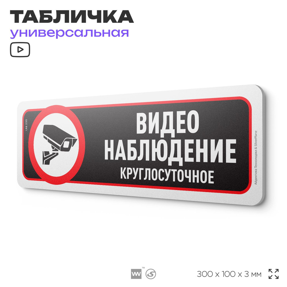 Табличка "Круглосуточное видеонаблюдение", на дверь и стену, для подъезда, информационная, пластиковая #1