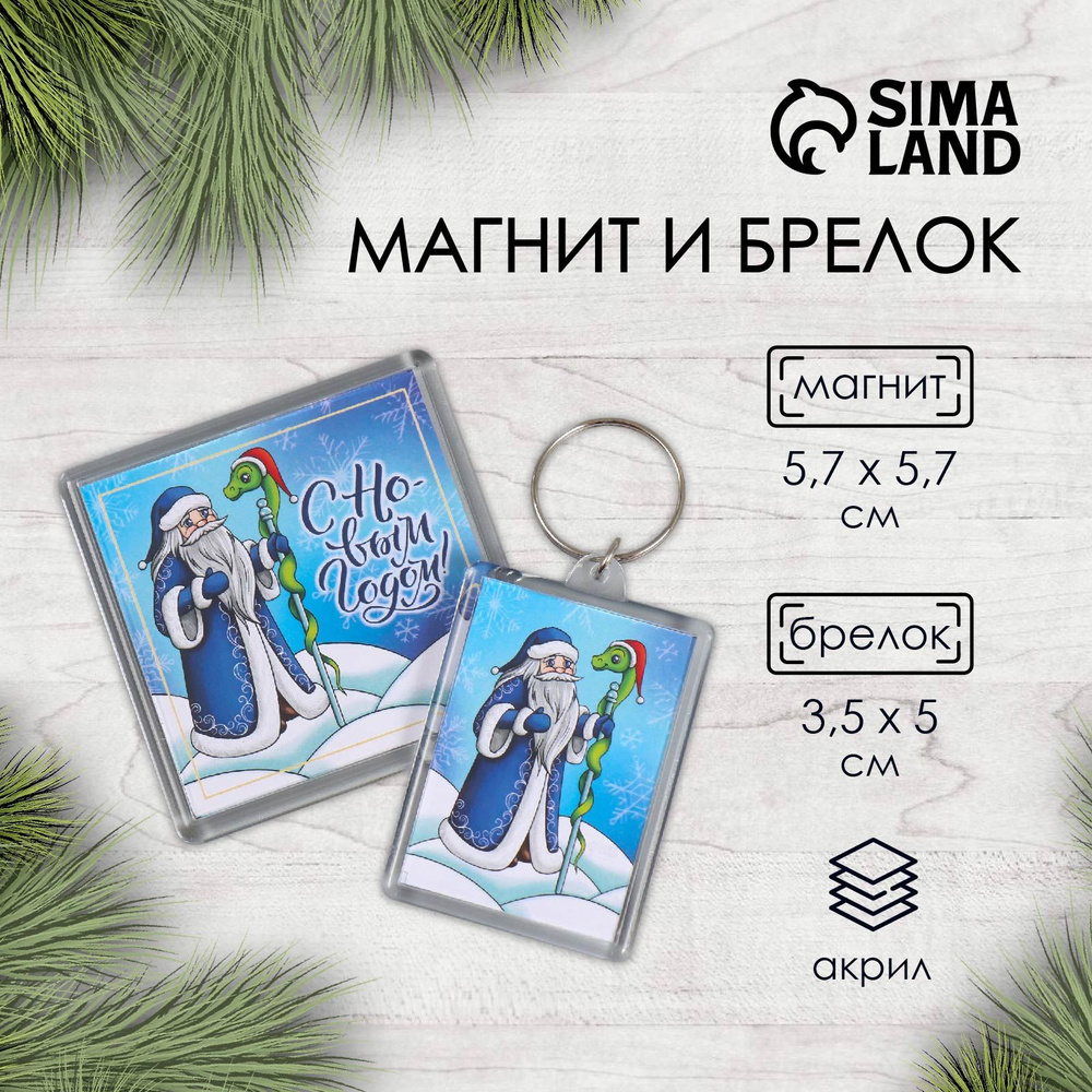 Подарочный набор "Дедушка и змейка" (брелок 3,5х5 см, магнит 5,7х5,7 см)  #1