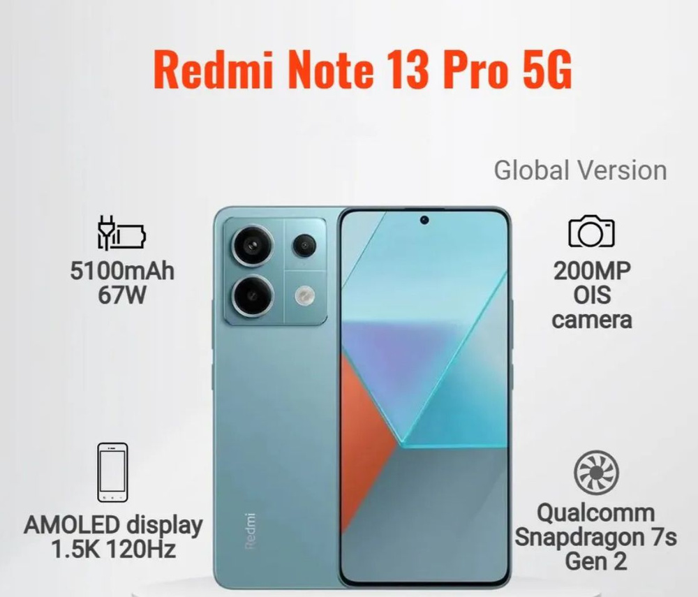 Xiaomi Смартфон Redmi Note 13 Pro（Русский, Google, Dual-SIM） 16/512 ГБ, синий, голубой  #1