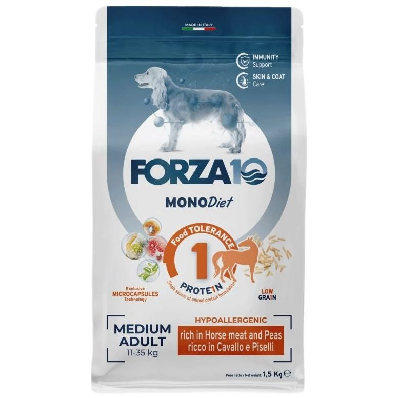 Forza10 Medium Diet сухой корм для взрослых собак средних пород из конины, гороха и риса с микрокапсулами #1