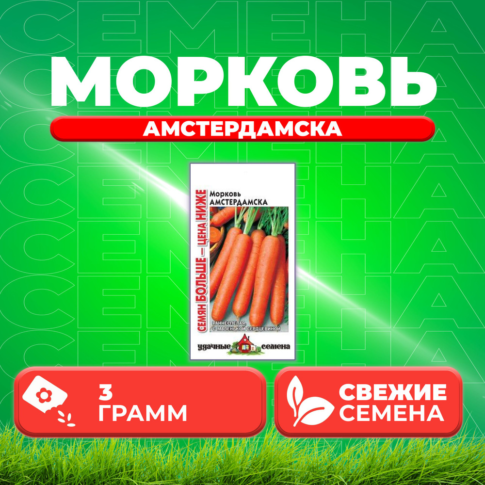 Морковь Амстердамска, 3,0г, Удачные семена, Семян больше (1 уп)  #1